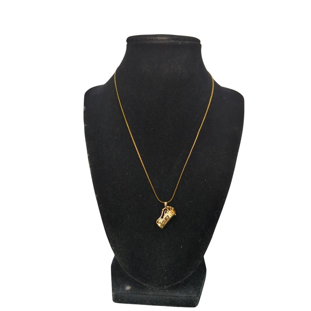 Vintage Fashion Gold-Tone Miniature Golf Bag Pendant Necklace
